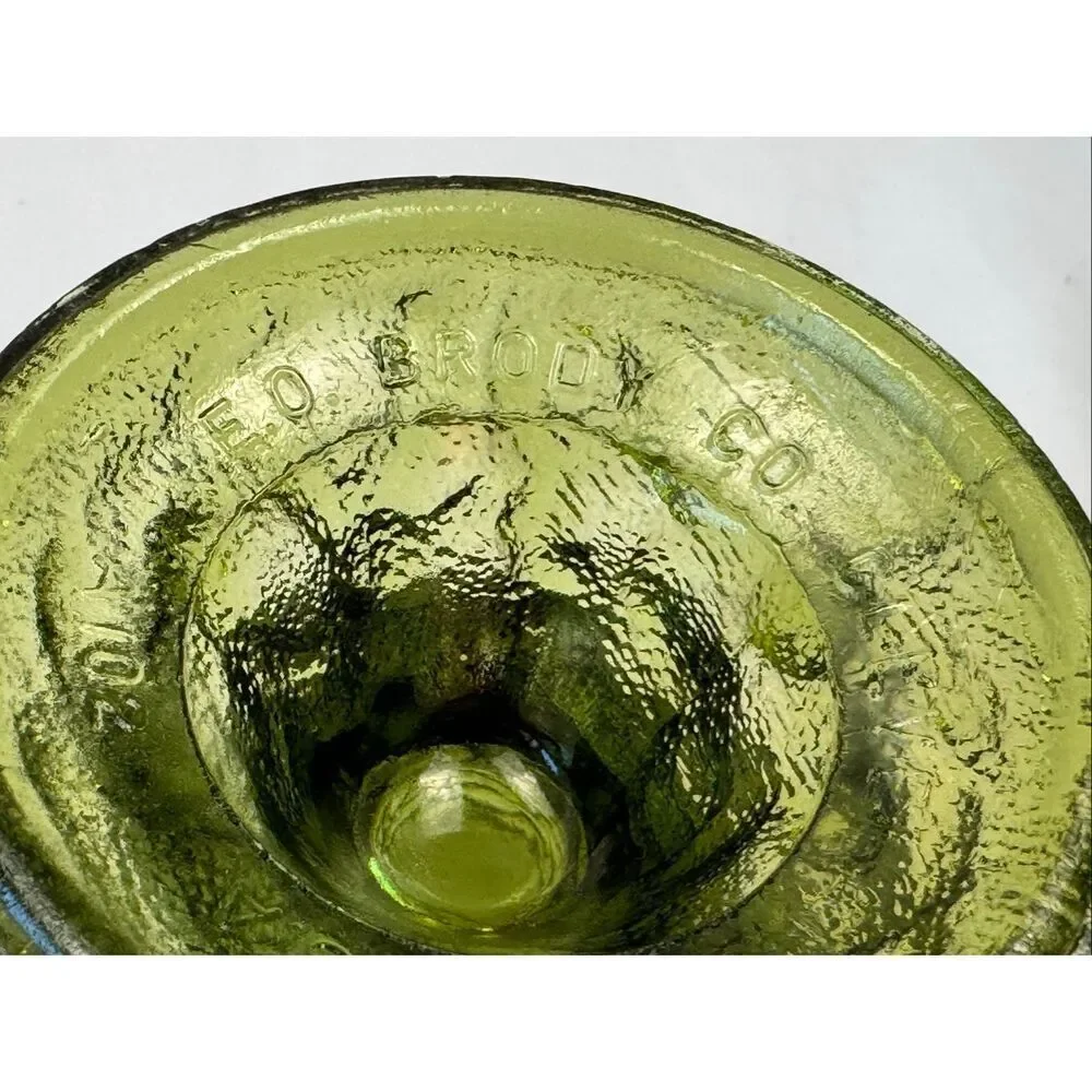 Vintage EO Brody Co Green Crinkle Glass Pedestal Vase/Cleveland Ohio